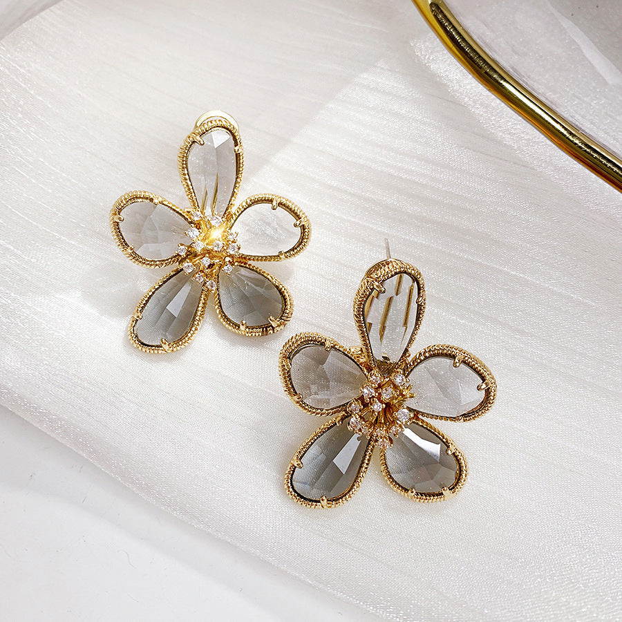 Women's European And American Exaggerated Crystal Flower Earrings - NOMAN STORE LLC