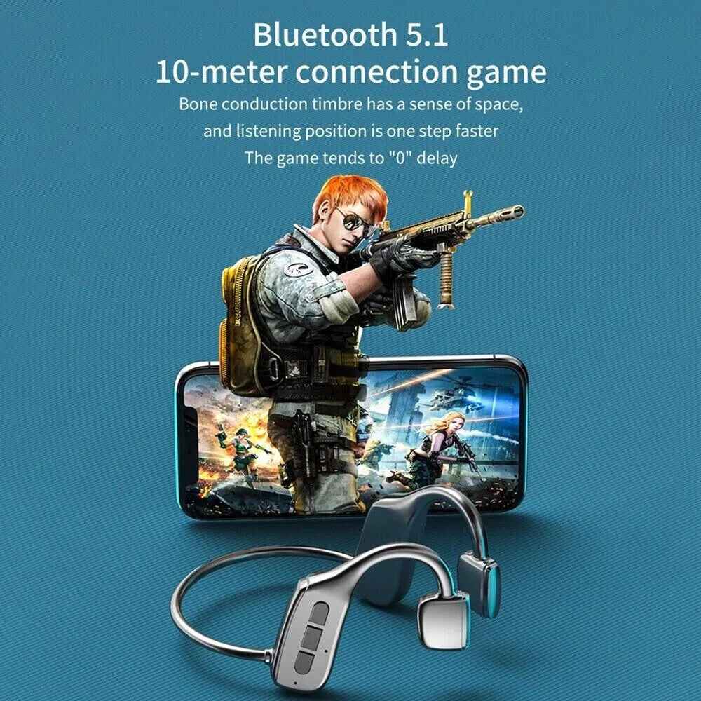 Bone Conduction Headphones Bluetooth 5.1 Wireless Headset Earbuds Outdoor Sport - NOMAN STORE LLC