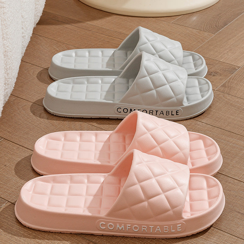 Men's Home Slippers With Plaid Design Soft-soled Silent Indoor Floor Bathing Slippers Women House Shoes Summer - NOMAN STORE LLC