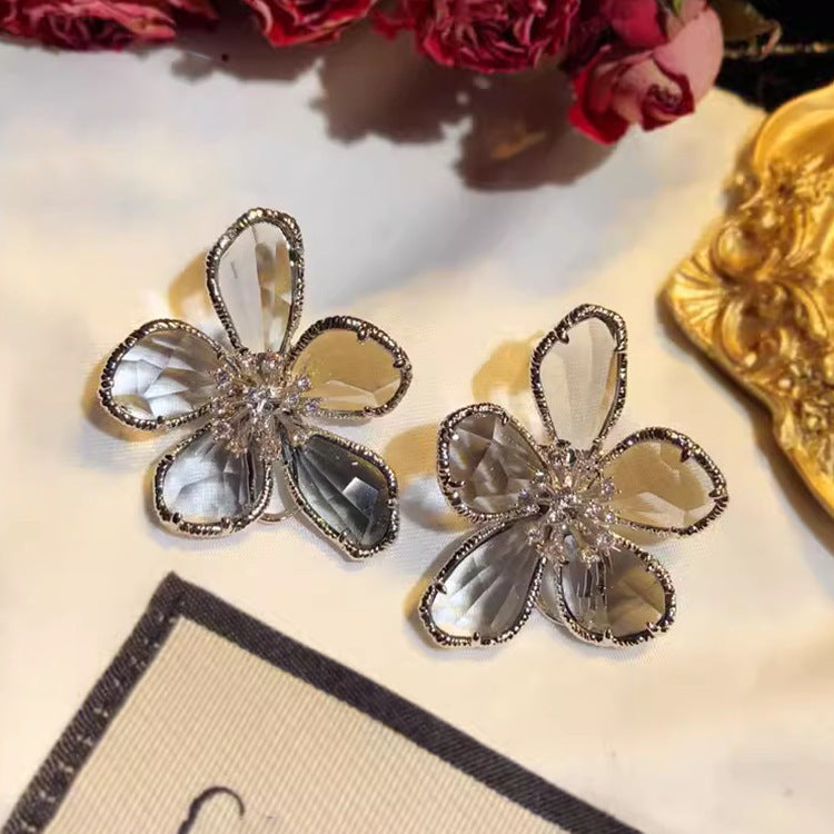 Women's European And American Exaggerated Crystal Flower Earrings - NOMAN STORE LLC