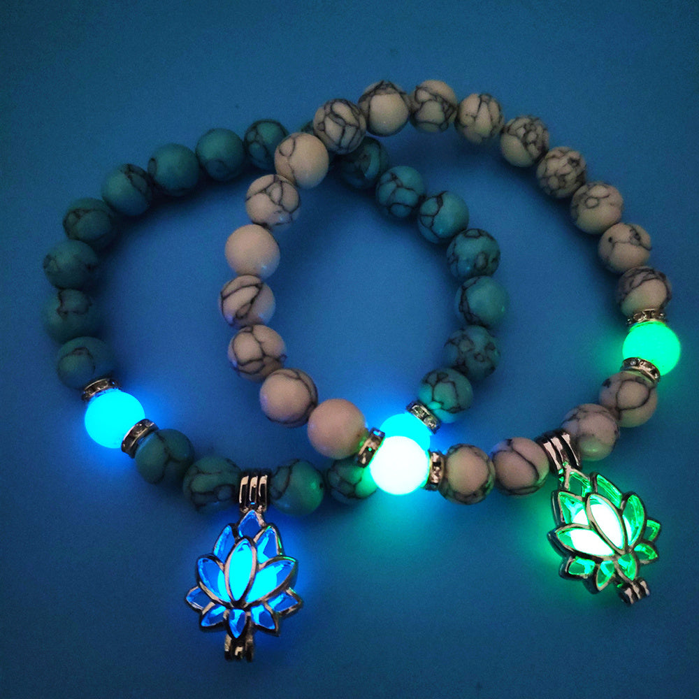 Energy Luminous Lotus Natural Stone Bracelet Yoga Healing Luminous Glow In The Dark Charm Beads Bracelet For Men Women Prayer Buddhism - NOMAN STORE LLC