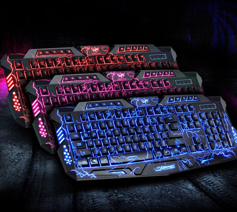 J10 tricolor backlight wired gaming keyboard set colorful luminous gaming mouse keyboard Russian keyboard - NOMAN STORE LLC