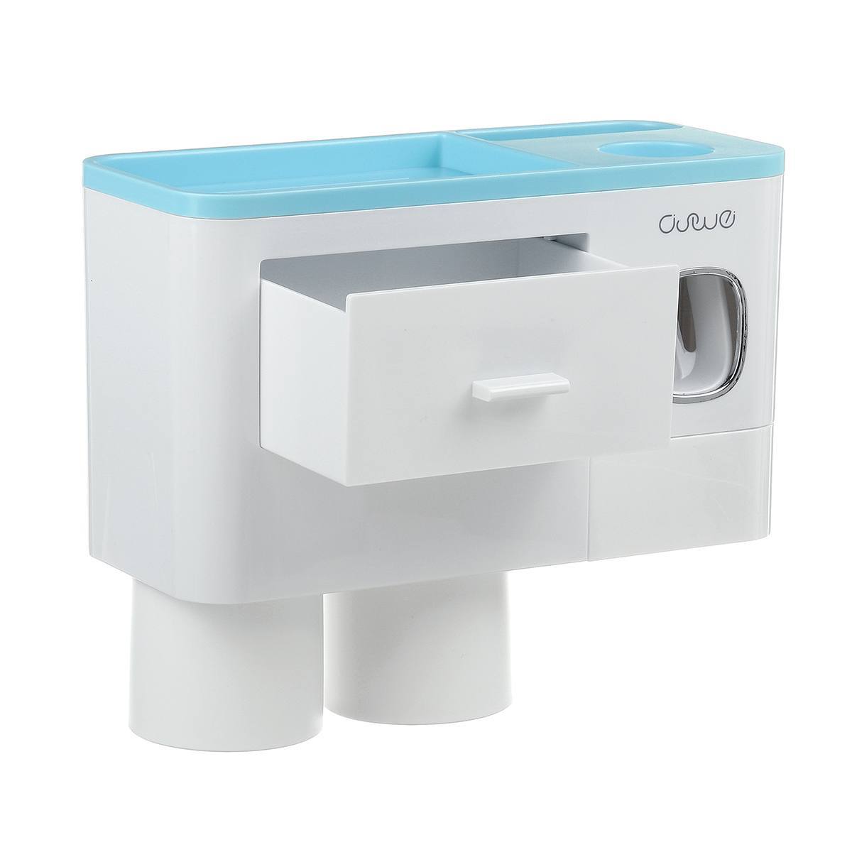 Non-marking Hanging Magnetic Toothbrush Holder Single Drawer Storage Rack With Toothpaste Squeezer Toiletry Set - NOMAN STORE LLC