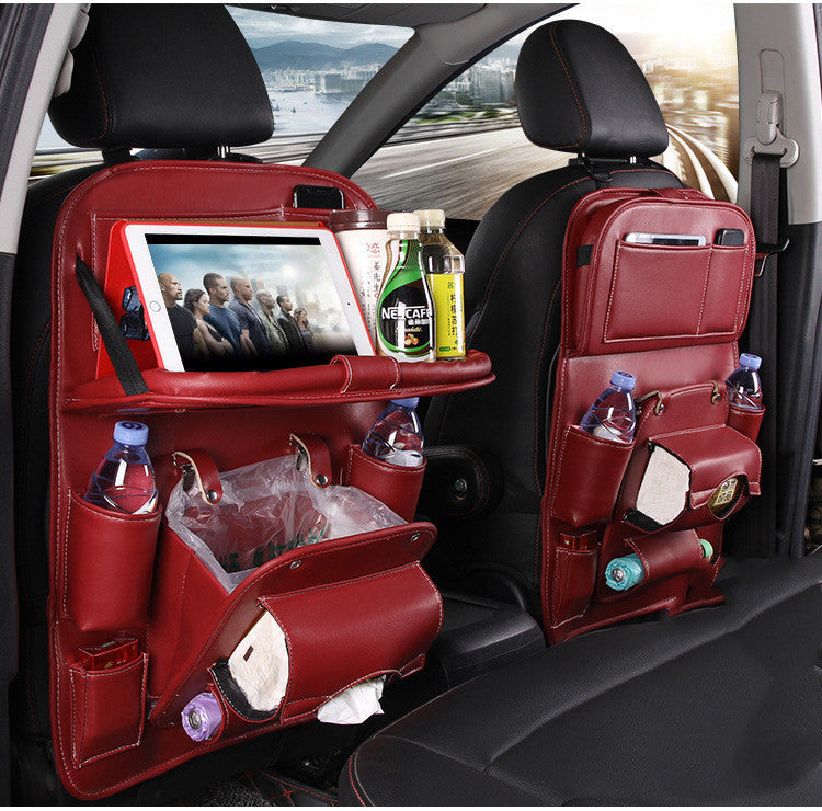 PU Leather Car Storage Bag Multifunction Seat Back Tray Hanging Bag Waterproof Car Organizer Automotive Interior Accessories - NOMAN STORE LLC