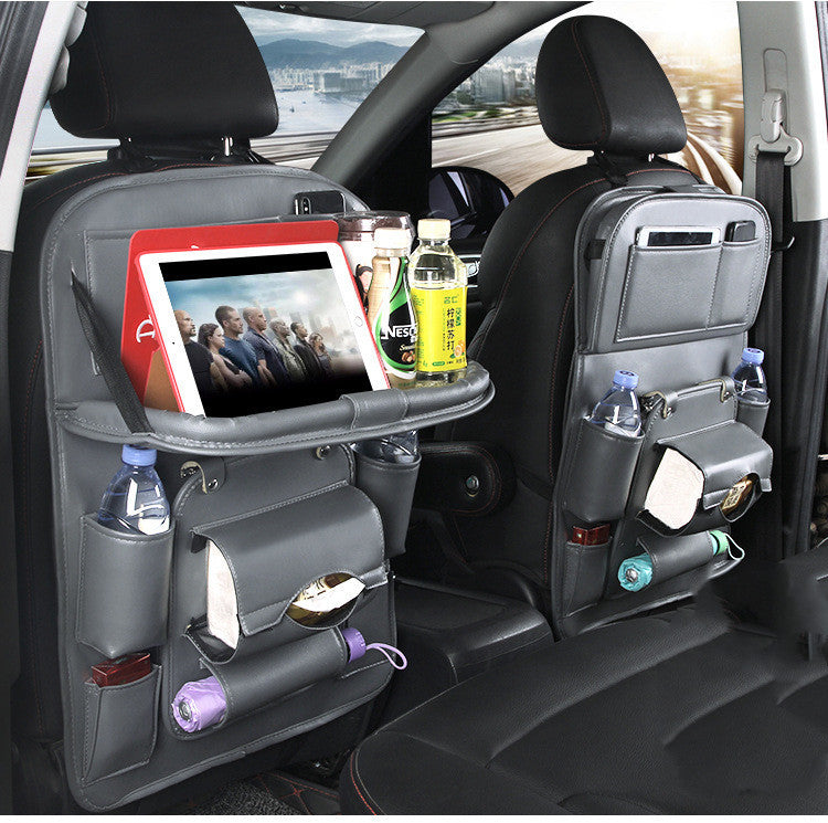 PU Leather Car Storage Bag Multifunction Seat Back Tray Hanging Bag Waterproof Car Organizer Automotive Interior Accessories - NOMAN STORE LLC