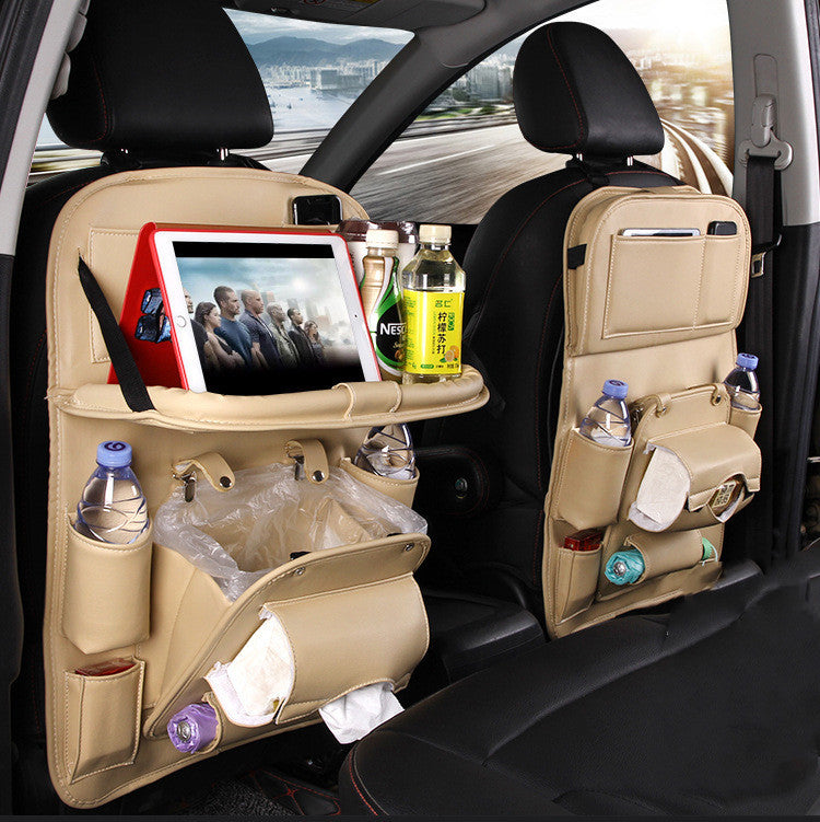 PU Leather Car Storage Bag Multifunction Seat Back Tray Hanging Bag Waterproof Car Organizer Automotive Interior Accessories - NOMAN STORE LLC