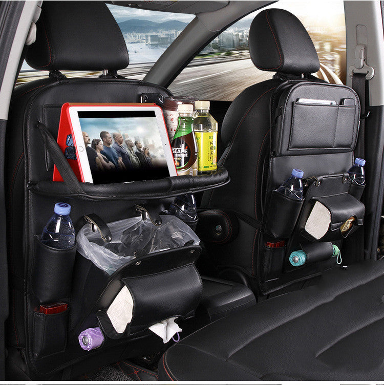 PU Leather Car Storage Bag Multifunction Seat Back Tray Hanging Bag Waterproof Car Organizer Automotive Interior Accessories - NOMAN STORE LLC