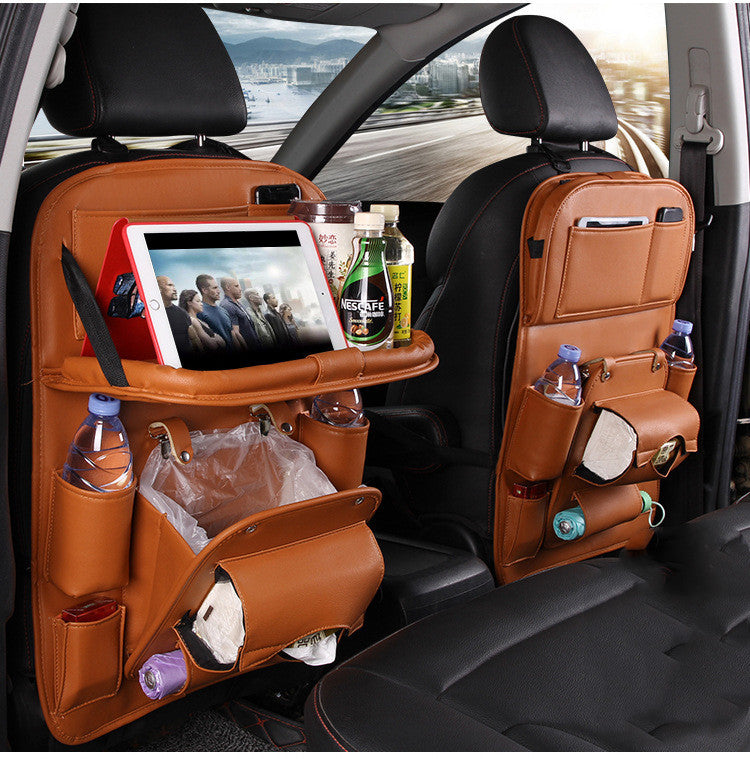 PU Leather Car Storage Bag Multifunction Seat Back Tray Hanging Bag Waterproof Car Organizer Automotive Interior Accessories - NOMAN STORE LLC