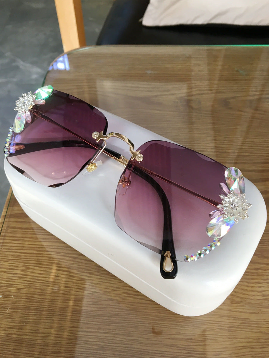 Frameless Trendy Rhinestone Sunglasses, Gradient Luxury Sunglasses Women - NOMAN STORE LLC