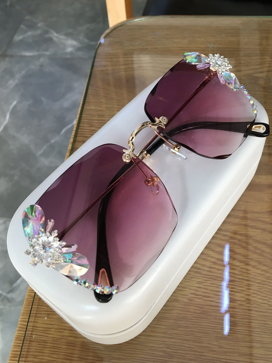 Frameless Trendy Rhinestone Sunglasses, Gradient Luxury Sunglasses Women - NOMAN STORE LLC