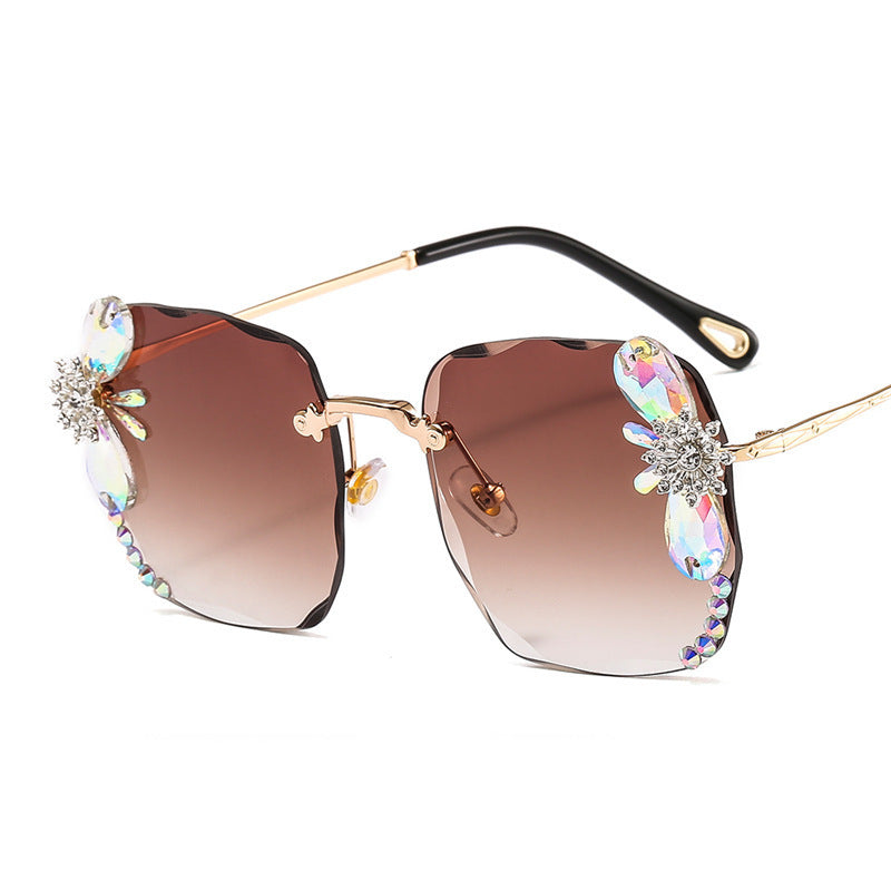 Frameless Trendy Rhinestone Sunglasses, Gradient Luxury Sunglasses Women - NOMAN STORE LLC