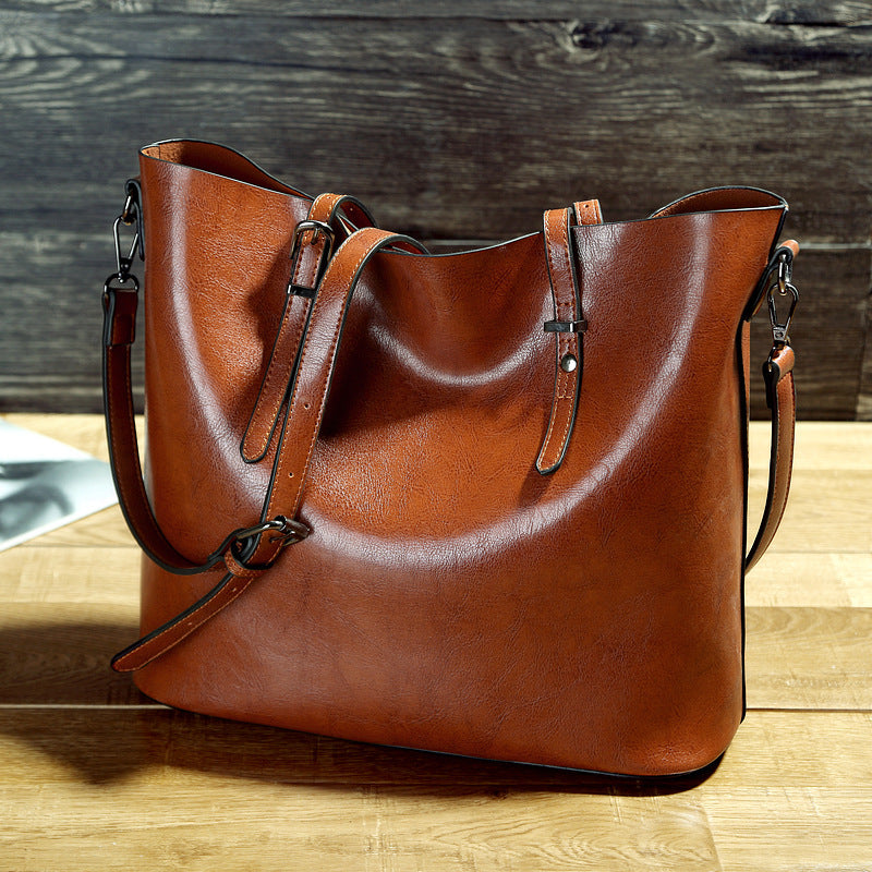 Simple Oil Wax Leather Messenger Shoulder Bags Women's High Capacity Portable Tote Bag - NOMAN STORE LLC
