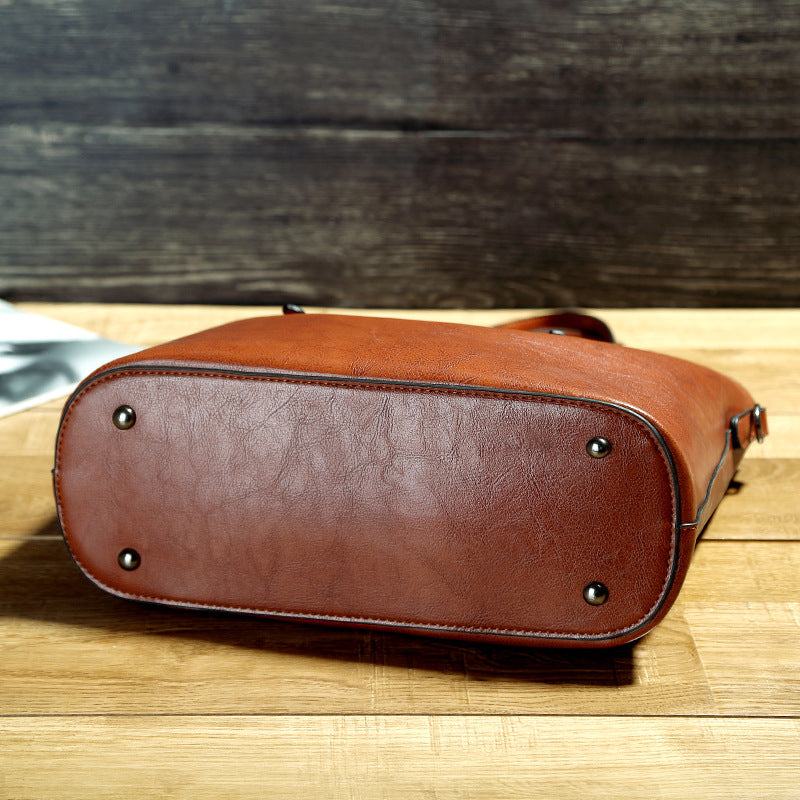 Simple Oil Wax Leather Messenger Shoulder Bags Women's High Capacity Portable Tote Bag - NOMAN STORE LLC