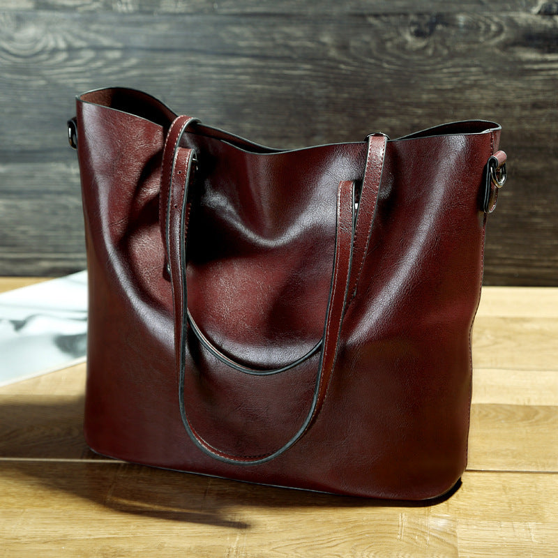 Simple Oil Wax Leather Messenger Shoulder Bags Women's High Capacity Portable Tote Bag - NOMAN STORE LLC