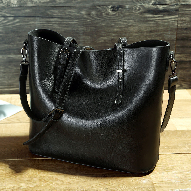 Simple Oil Wax Leather Messenger Shoulder Bags Women's High Capacity Portable Tote Bag - NOMAN STORE LLC