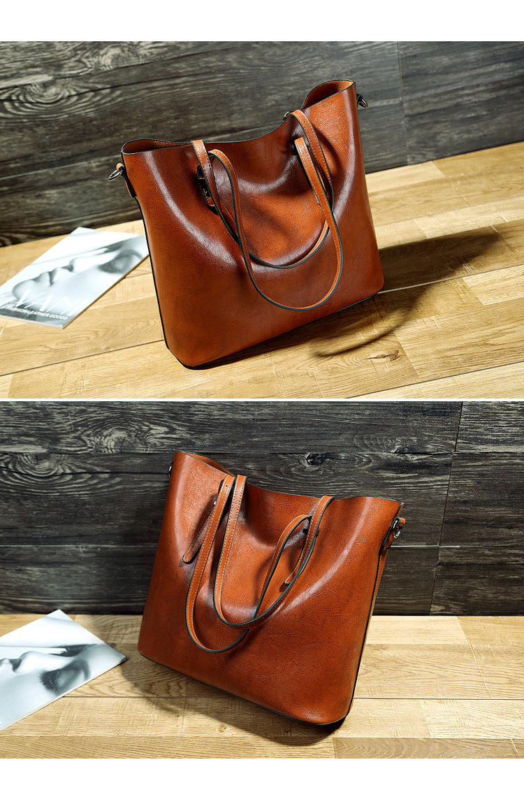 Simple Oil Wax Leather Messenger Shoulder Bags Women's High Capacity Portable Tote Bag - NOMAN STORE LLC