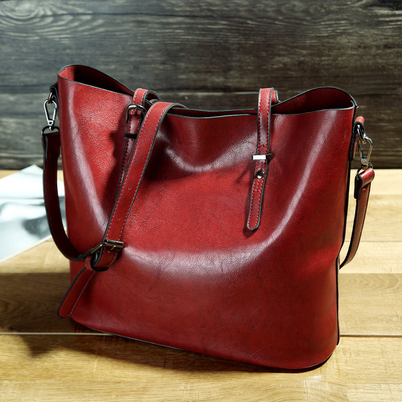 Simple Oil Wax Leather Messenger Shoulder Bags Women's High Capacity Portable Tote Bag - NOMAN STORE LLC