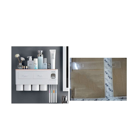 Non-marking Hanging Magnetic Toothbrush Holder Single Drawer Storage Rack With Toothpaste Squeezer Toiletry Set - NOMAN STORE LLC
