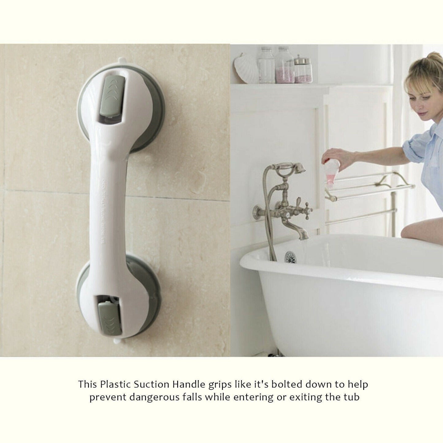 Power Shower Grip Handle Bathroom Suction Grab Bar Safety Rail Tub Bath Vacuum - NOMAN STORE LLC