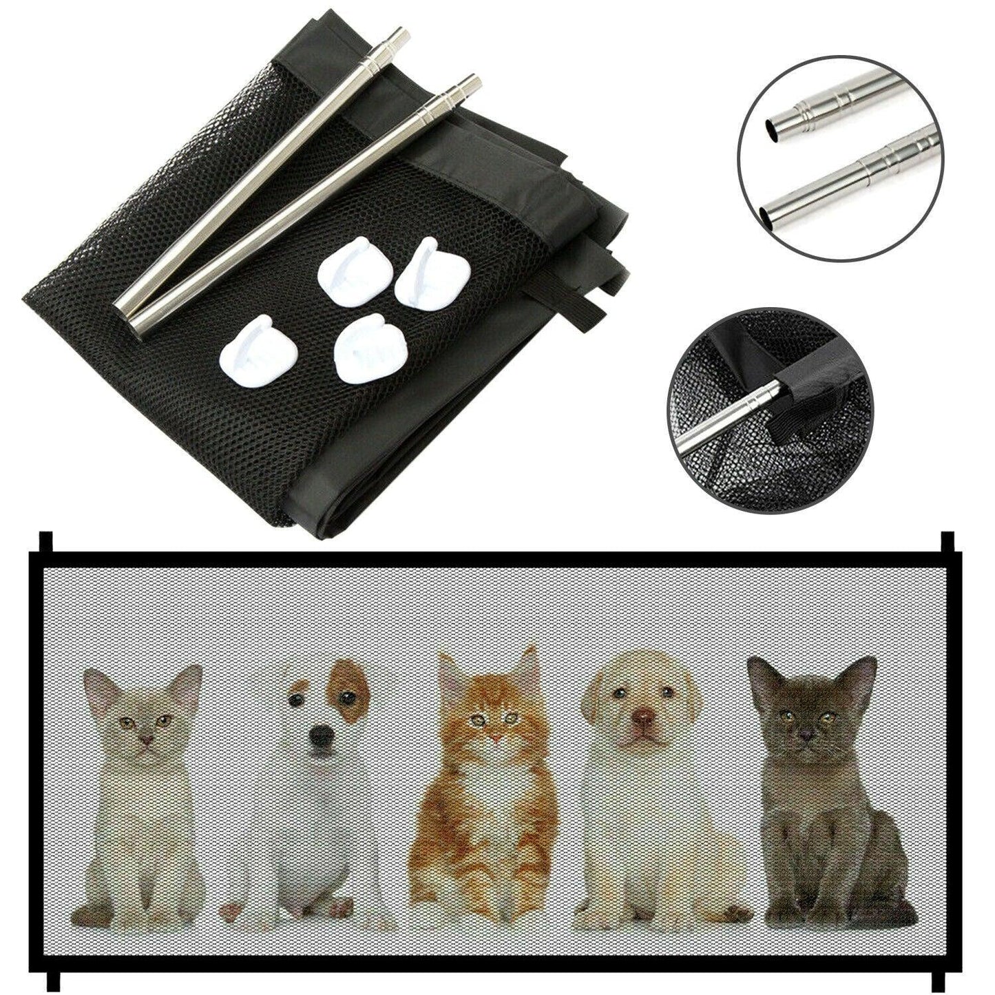 Pets Dog Cat Baby Safety Gate Mesh Fence Magic Portable Guard Net Stairs Doors - Noman Store LLC