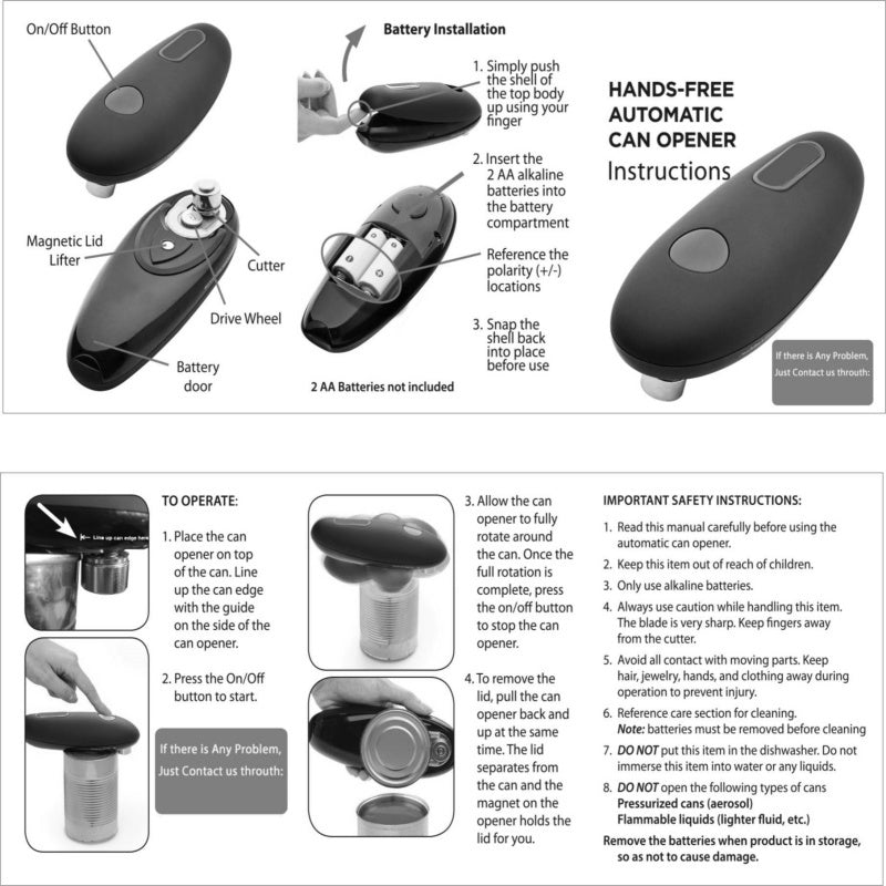 Electric Can Opener Automatic Jar Bottle Can Machine One Touch Portable Kitchen Hand Free Opening Opener Tool Gadgets - NOMAN STORE LLC