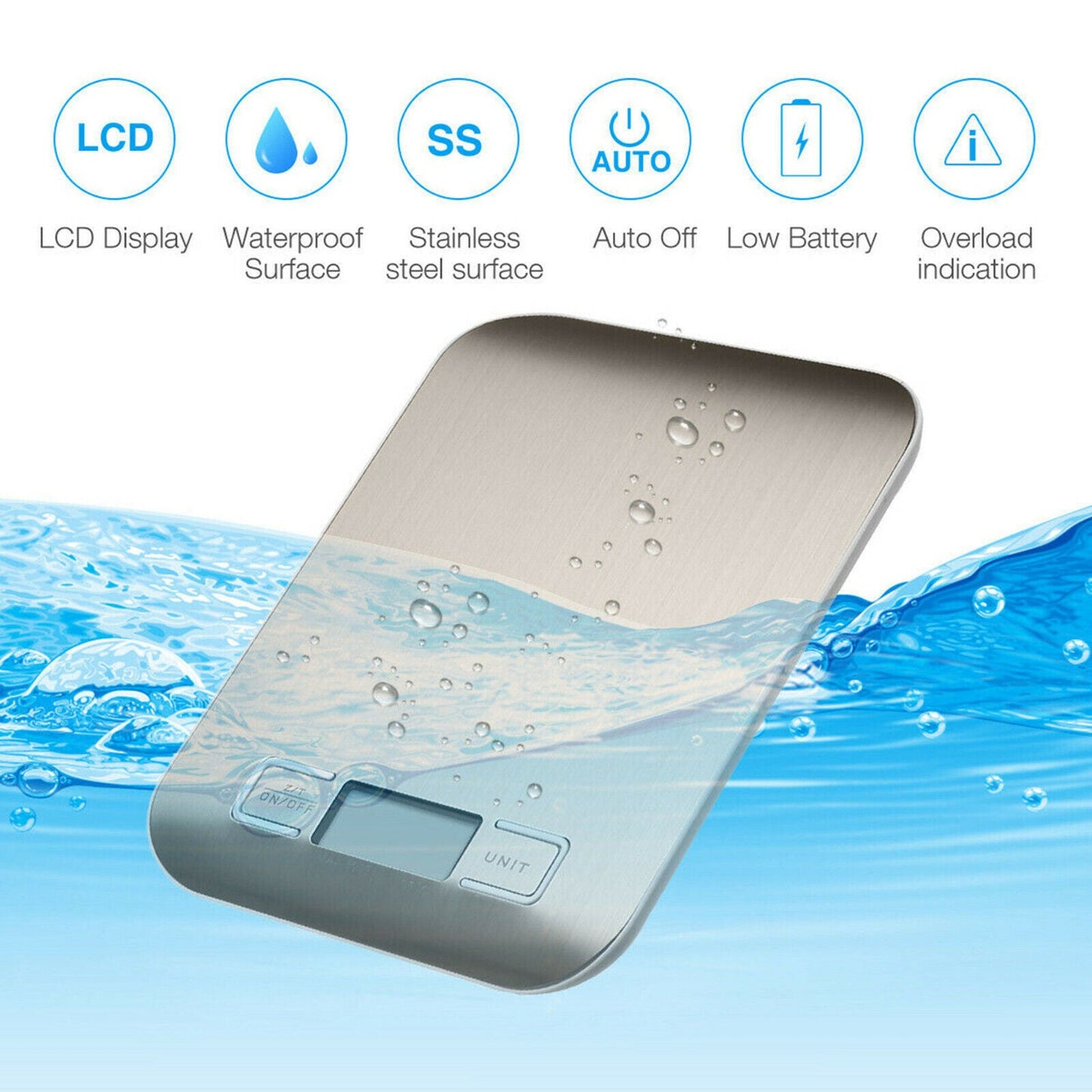 Digital Kitchen Food Scale – 5KG/11lb Stainless Steel Electronic Weighing Machine with LCD Display - NOMAN STORE LLC