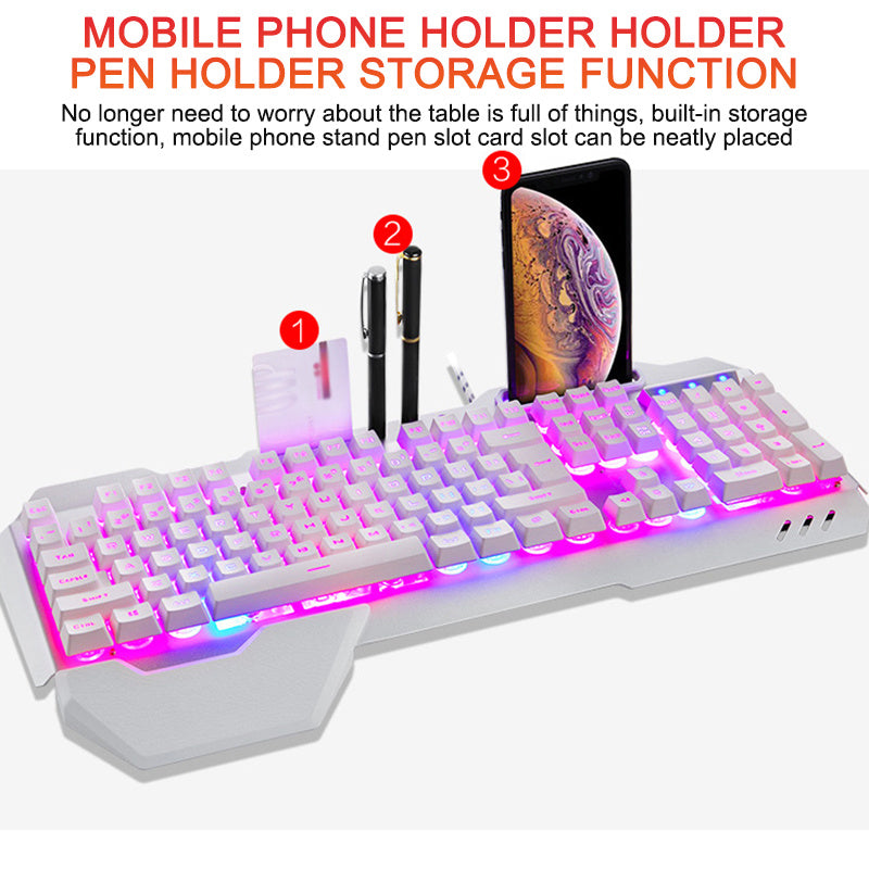 ErgonomicWired Gaming Keyboard with RGB Backlight Phone Holder - NOMAN STORE LLC