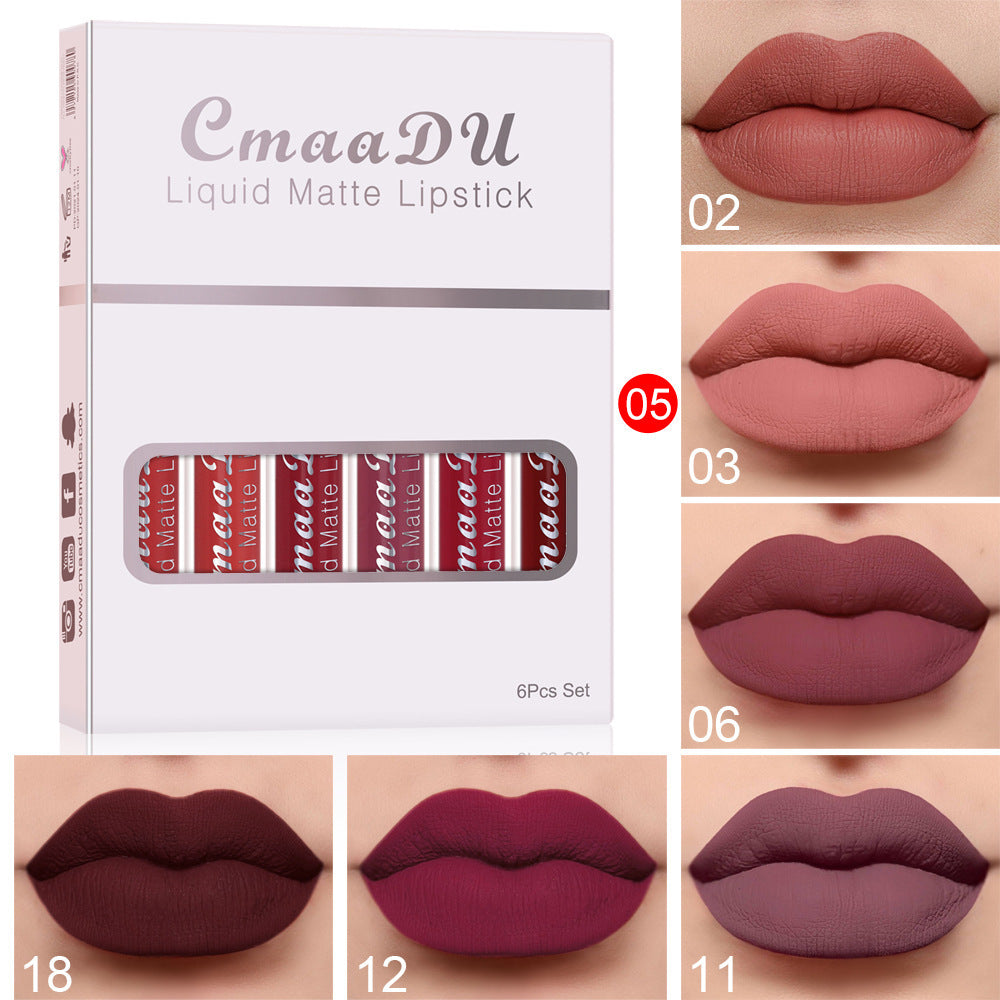 6 Boxes Of Matte Non-stick Cup Waterproof Lipstick Long Lasting Lip Gloss - NOMAN STORE LLC