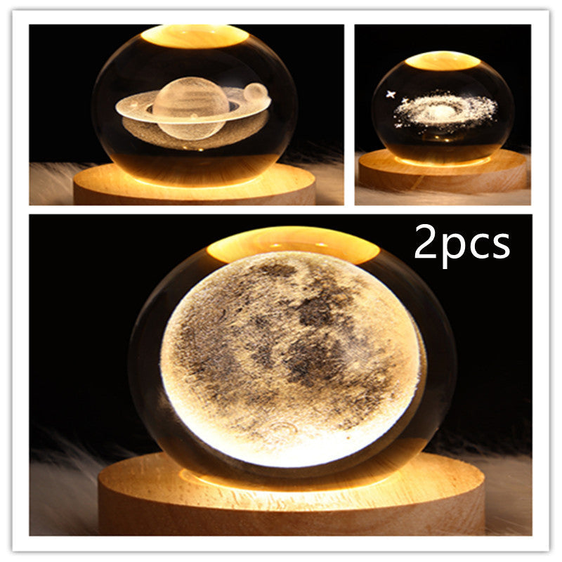 LED Night Light Galaxy Crystal Ball Table Lamp 3D Planet Moon Lamp Bedroom Home Decor For Kids Party Children Birthday Gifts - NOMAN STORE LLC