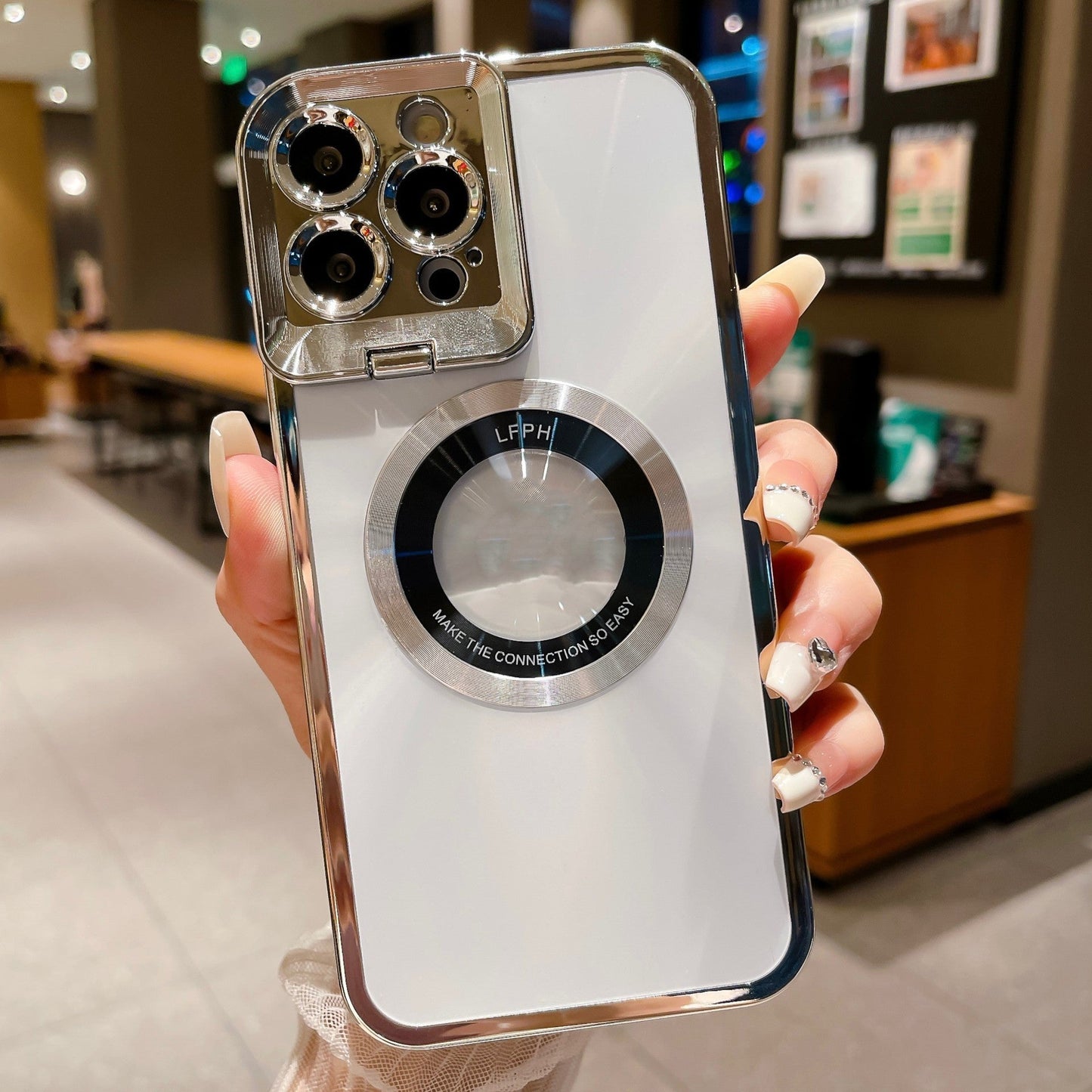 Electroplated Phone Case Luxury Plating CD Pattern Magsafe Bracket Case For 12 13 14 Pro Max Invisible Camera Stand Holder Lens Holder Magnetic Suction - NOMAN STORE LLC
