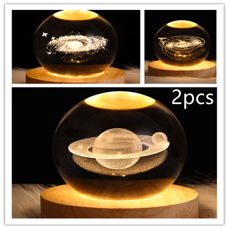 LED Night Light Galaxy Crystal Ball Table Lamp 3D Planet Moon Lamp Bedroom Home Decor For Kids Party Children Birthday Gifts - NOMAN STORE LLC