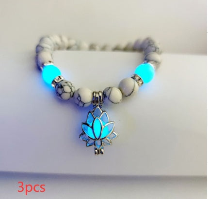 Energy Luminous Lotus Natural Stone Bracelet Yoga Healing Luminous Glow In The Dark Charm Beads Bracelet For Men Women Prayer Buddhism - NOMAN STORE LLC