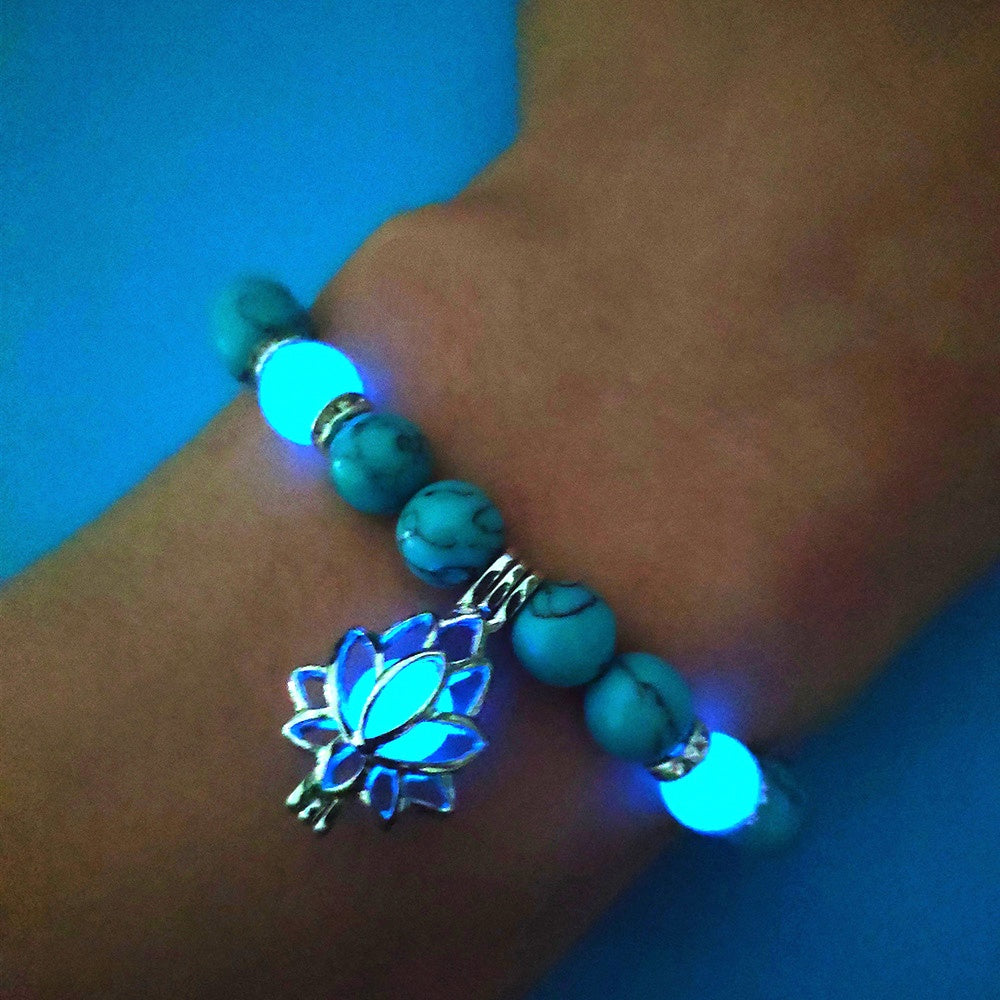 Energy Luminous Lotus Natural Stone Bracelet Yoga Healing Luminous Glow In The Dark Charm Beads Bracelet For Men Women Prayer Buddhism - NOMAN STORE LLC