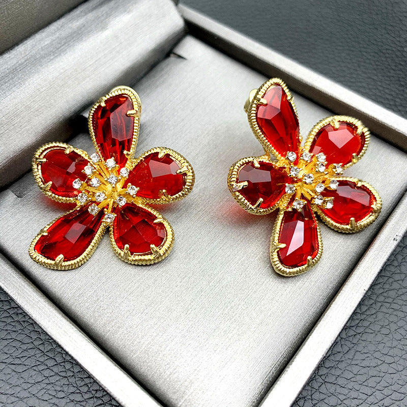 Women's European And American Exaggerated Crystal Flower Earrings - NOMAN STORE LLC
