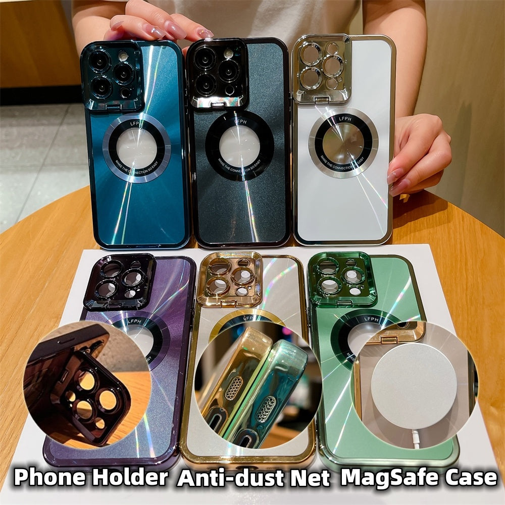 Electroplated Phone Case Luxury Plating CD Pattern Magsafe Bracket Case For 12 13 14 Pro Max Invisible Camera Stand Holder Lens Holder Magnetic Suction - NOMAN STORE LLC