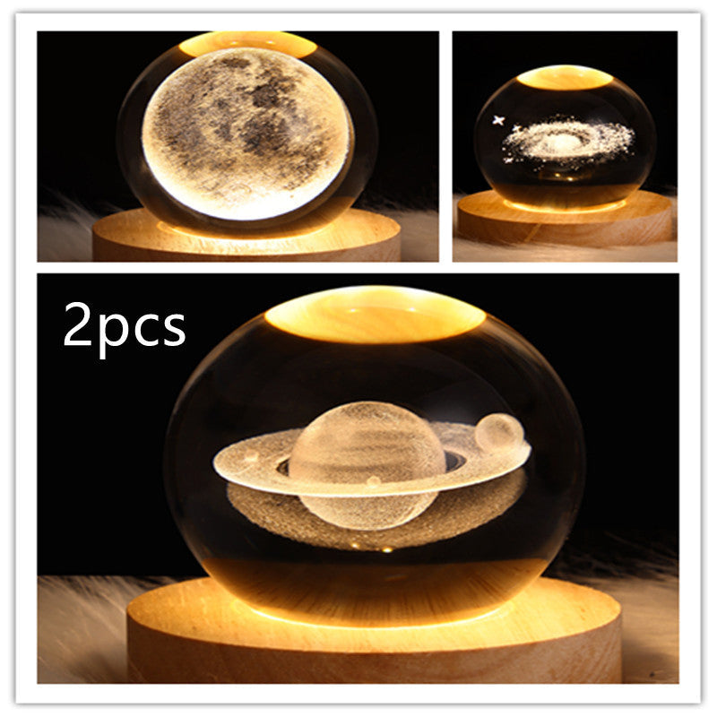 LED Night Light Galaxy Crystal Ball Table Lamp 3D Planet Moon Lamp Bedroom Home Decor For Kids Party Children Birthday Gifts - NOMAN STORE LLC