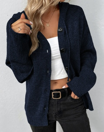 Ins Single-breasted Hooded Sweater Women's Solid Color Cardigan Coat Clothing - NOMAN STORE LLC