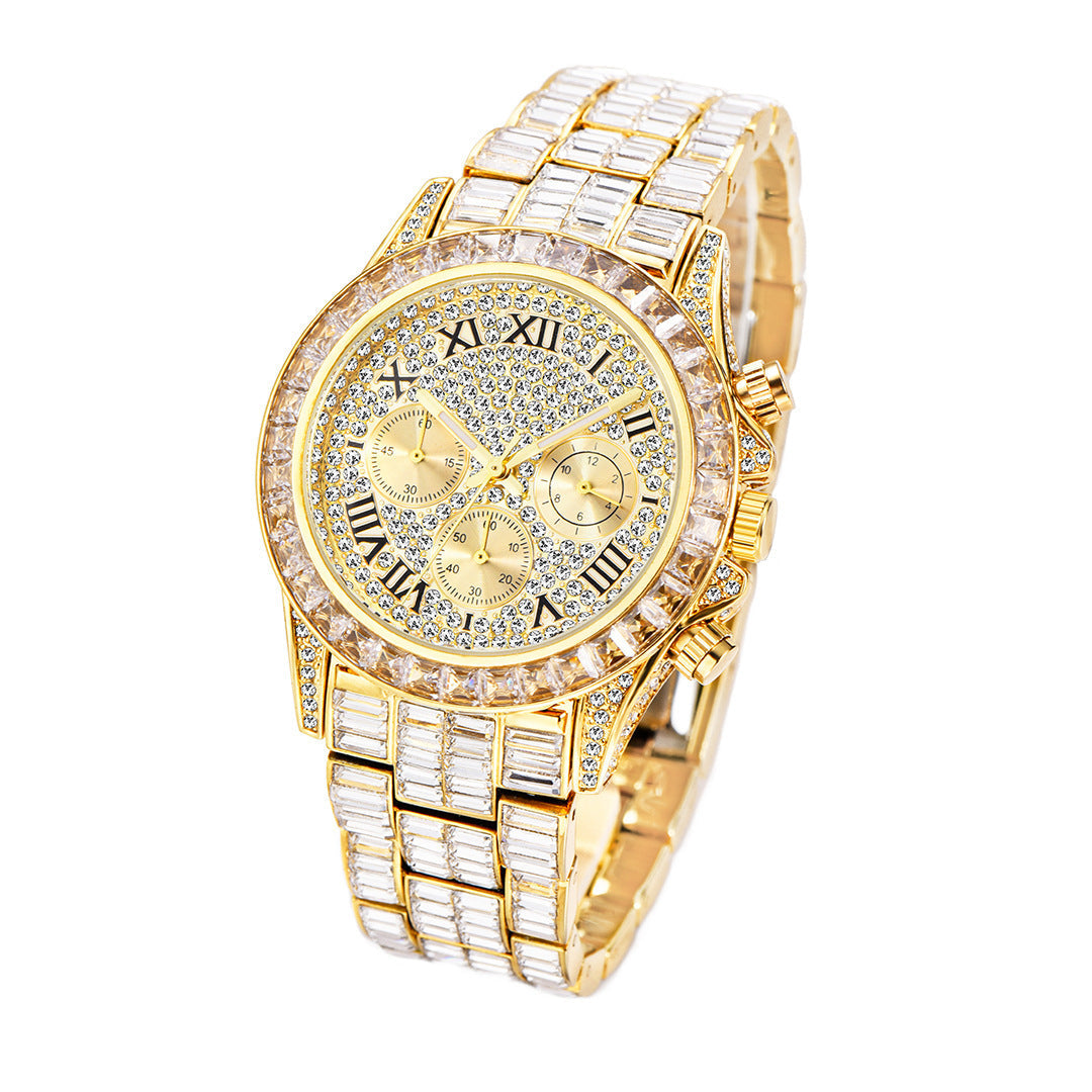 Fashion Three Eyes Rainbow Diamond Daikin Watch Full Square Diamond British Men's Watch - NOMAN STORE LLC