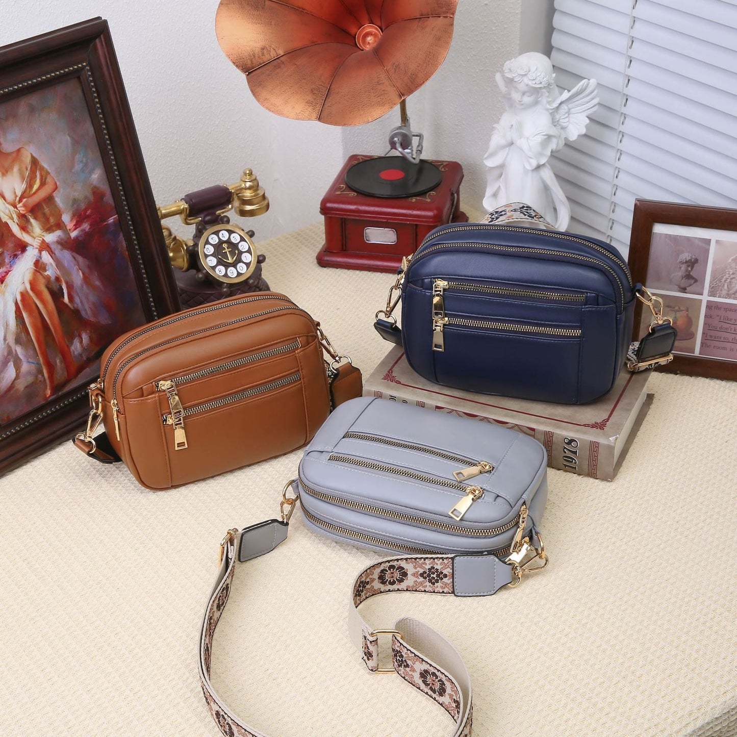 Ladies' Small Square Bag Two-tone Leather Crossbody Bag Large-capacity PU Crossbody Wallet Multi-functional For Women's Bag - NOMAN STORE LLC