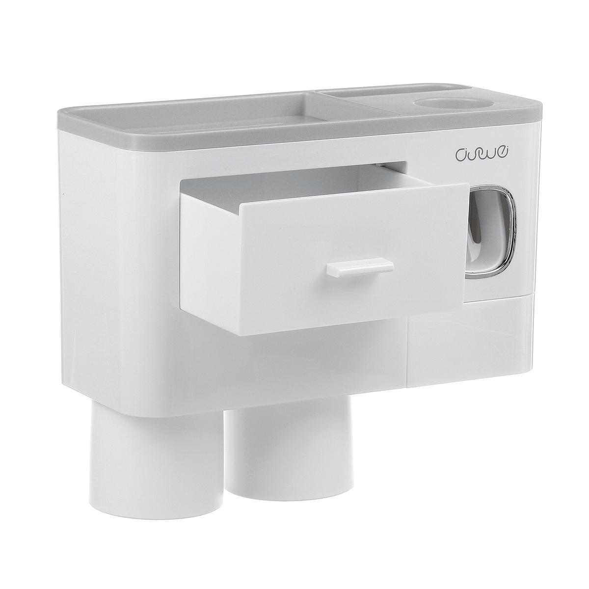 Non-marking Hanging Magnetic Toothbrush Holder Single Drawer Storage Rack With Toothpaste Squeezer Toiletry Set - NOMAN STORE LLC