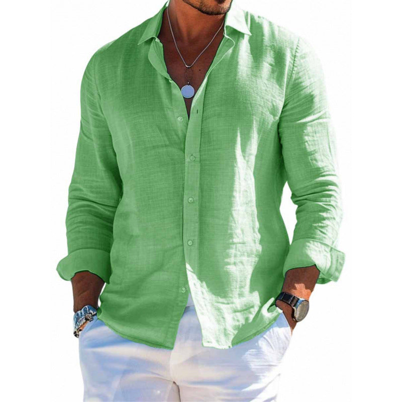 Men's Long Sleeve Shirt Casual Loose Lapel Button Top Solid Color Plus Size Blouse Clothing - NOMAN STORE LLC