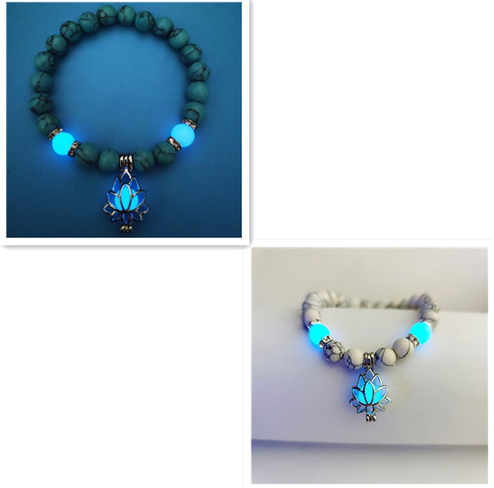 Energy Luminous Lotus Natural Stone Bracelet Yoga Healing Luminous Glow In The Dark Charm Beads Bracelet For Men Women Prayer Buddhism - NOMAN STORE LLC