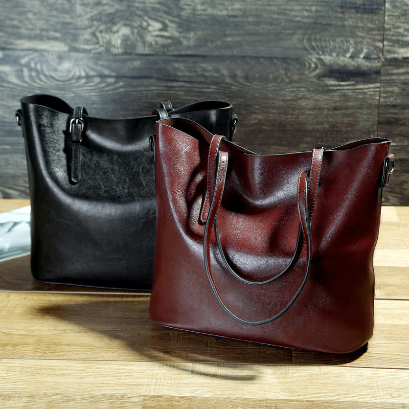 Simple Oil Wax Leather Messenger Shoulder Bags Women's High Capacity Portable Tote Bag - NOMAN STORE LLC