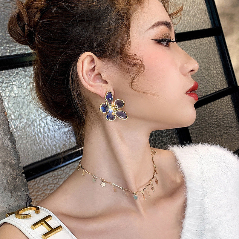 Women's European And American Exaggerated Crystal Flower Earrings - NOMAN STORE LLC