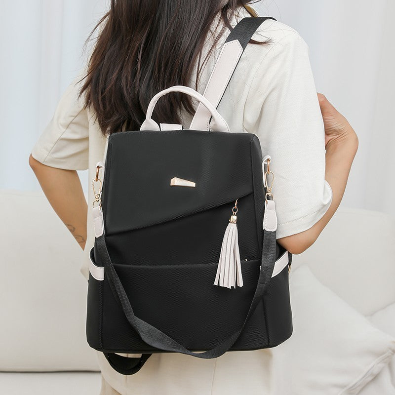 Oxford Cloth Stitching Women'S Backpack Anti-Theft Back Zipper Girls Schoolbag Casual Travel Double Shoulder Backpack - NOMAN STORE LLC