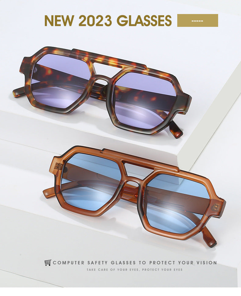 Polygon Double Beam Sunglasses Pilot Sunshade Sunglasses - NOMAN STORE LLC