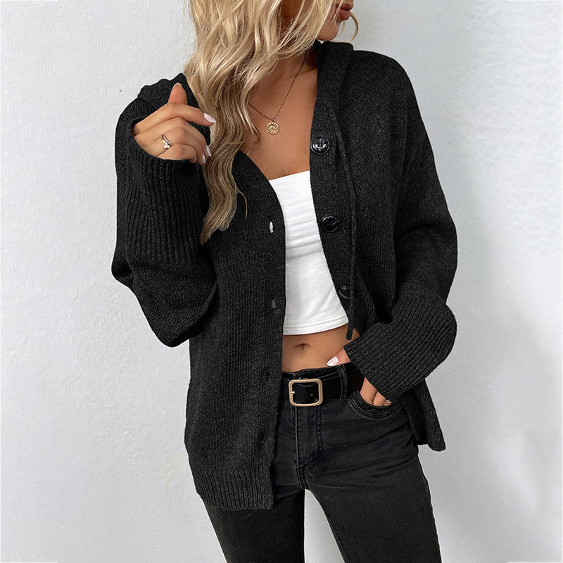 Ins Single-breasted Hooded Sweater Women's Solid Color Cardigan Coat Clothing - NOMAN STORE LLC