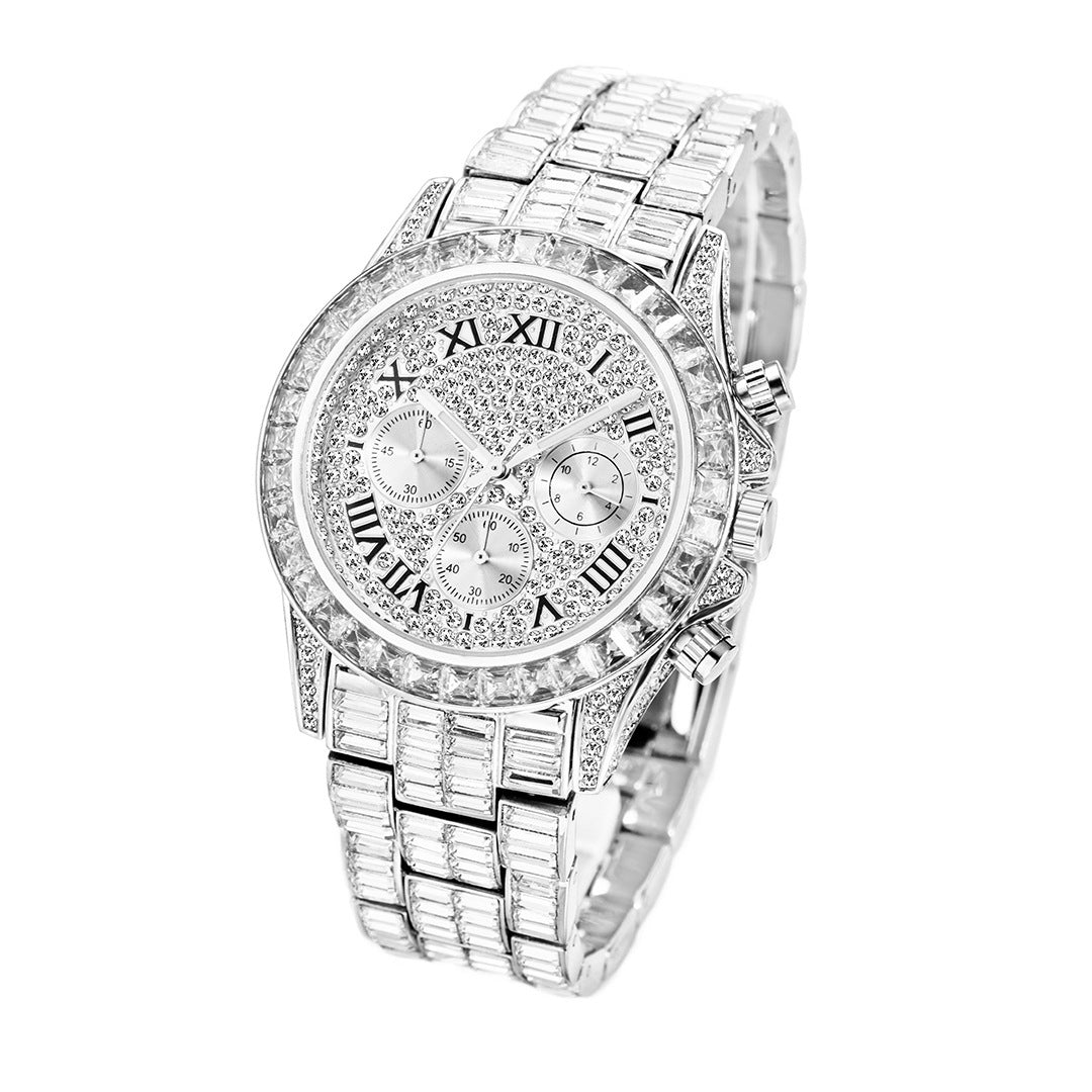 Fashion Three Eyes Rainbow Diamond Daikin Watch Full Square Diamond British Men's Watch - NOMAN STORE LLC
