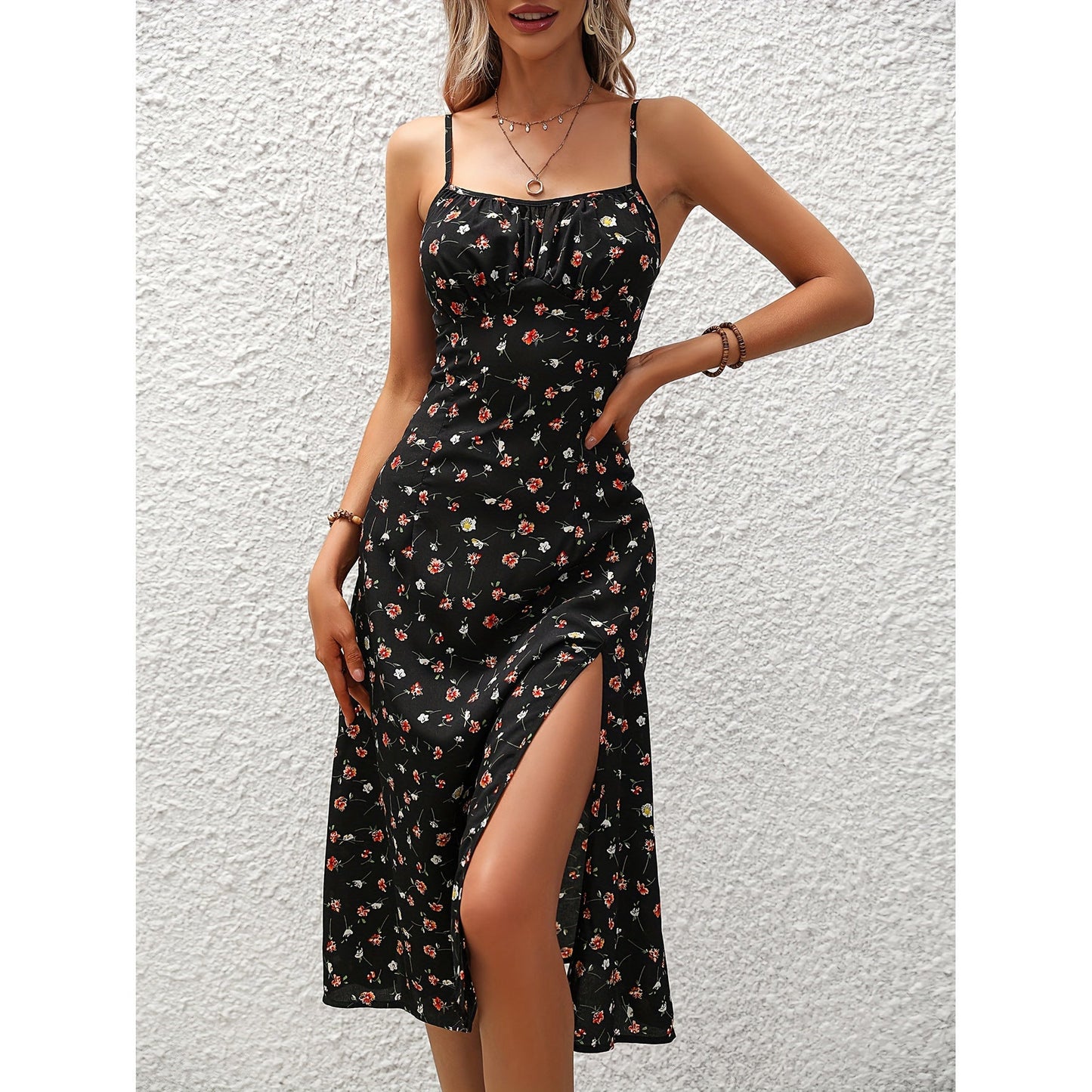 New Polka Dot Print Suspender Dress Summer Sexy Split Long Dresses For Womens Clothing - NOMAN STORE LLC