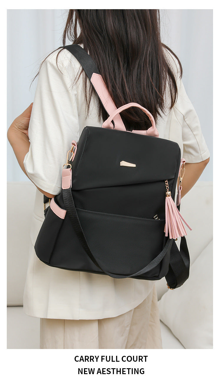 Oxford Cloth Stitching Women'S Backpack Anti-Theft Back Zipper Girls Schoolbag Casual Travel Double Shoulder Backpack - NOMAN STORE LLC